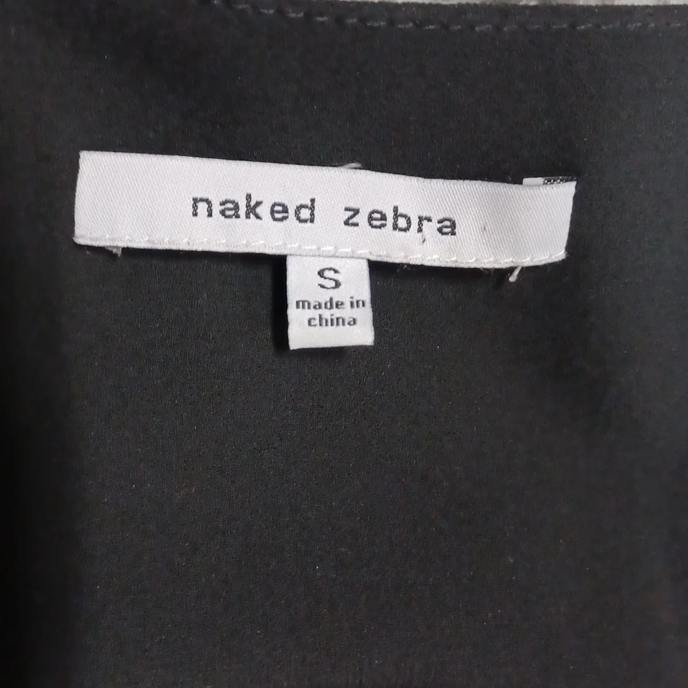 Naked Zebra black blouse, S Small cinch waist design, spaghetti straps - Picture 4 of 7